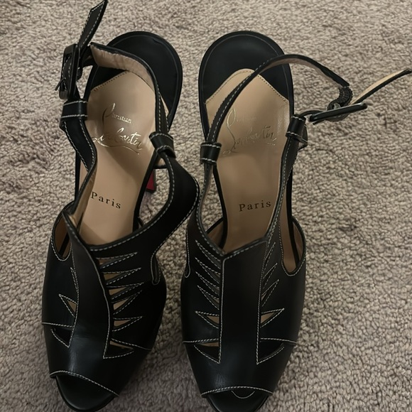Christian Louboutin black booties with white stitching on front - Picture 6 of 7